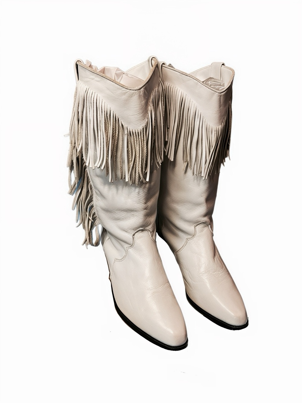 Dingo 7.5 VTG White Leather Western Heeled Boots Fringe Coastal Cowgirl